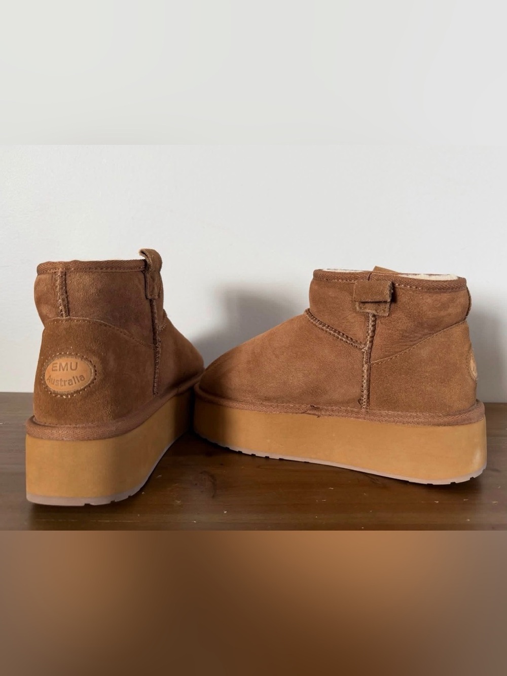 Emu Chestnut Brown Platform Suede Ankle Boots
